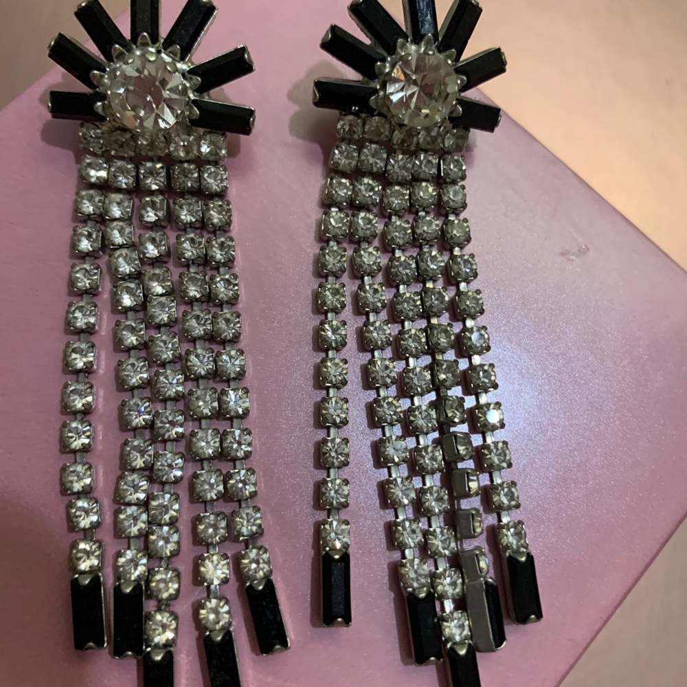 CZ /Black stone drop earrings